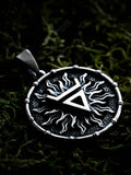 Symbol of Veles Amulet in Sun Disc, Sterling Silver 925 — Slavic, Viking & Norse Symbol Pendant