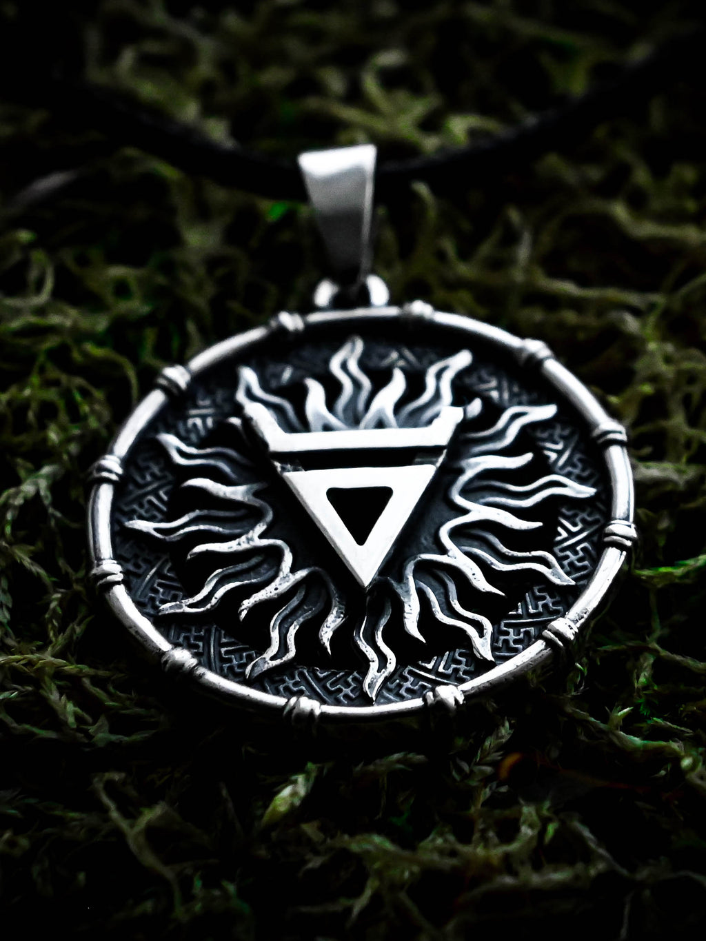 Symbol of Veles Amulet in Sun Disc, Sterling Silver 925 — Slavic, Viking & Norse Symbol Pendant