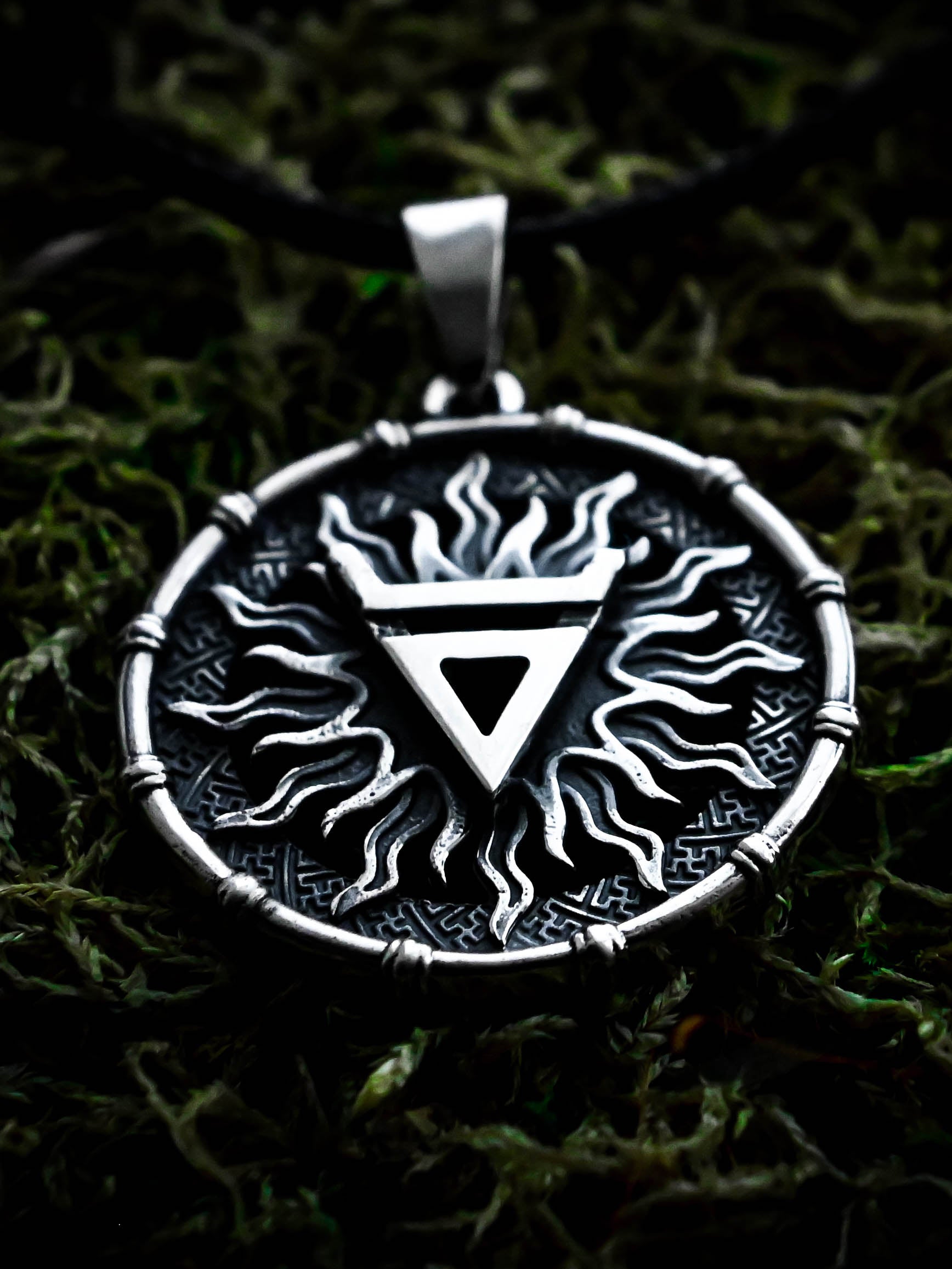 Symbol of Veles Amulet in Sun Disc, Sterling Silver 925 — Slavic, Viking & Norse Symbol Pendant