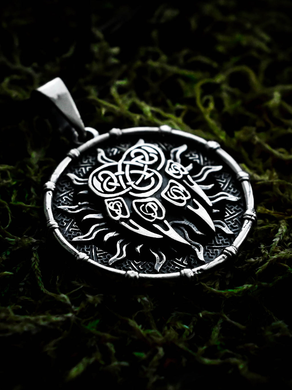 Wolf Paw Amulet in Sun Disc, Sterling Silver 925 — Viking, Norse & Slavic Symbol Pendant