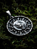 Wolf Amulet in Sun Disc, Sterling Silver 925 — Viking, Norse & Slavic Symbol Pendant