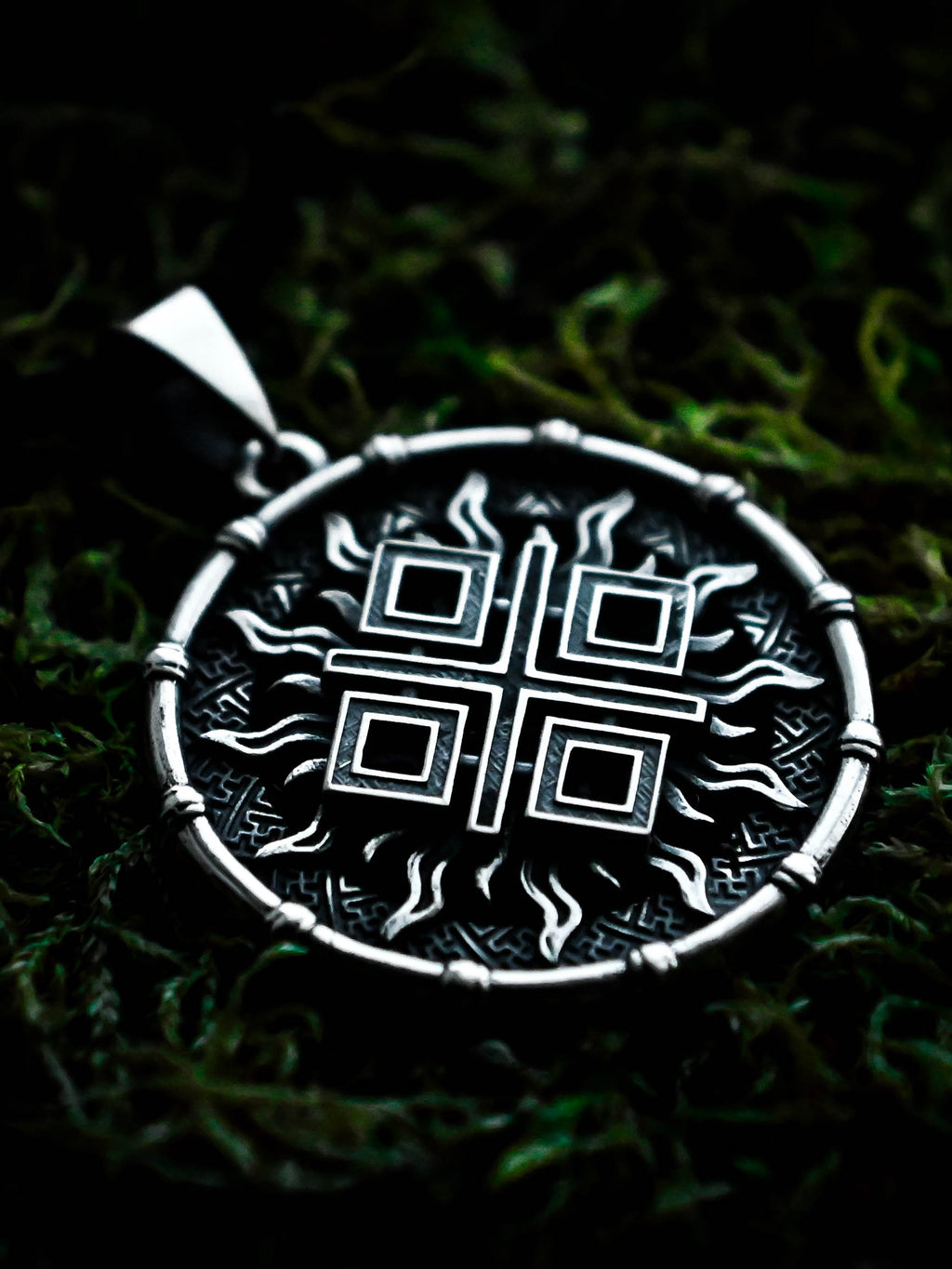 Makosh (Mokosh) Amulet in Sun Disc, Sterling Silver 925 — Slavic, Viking & Norse Symbol Pendant