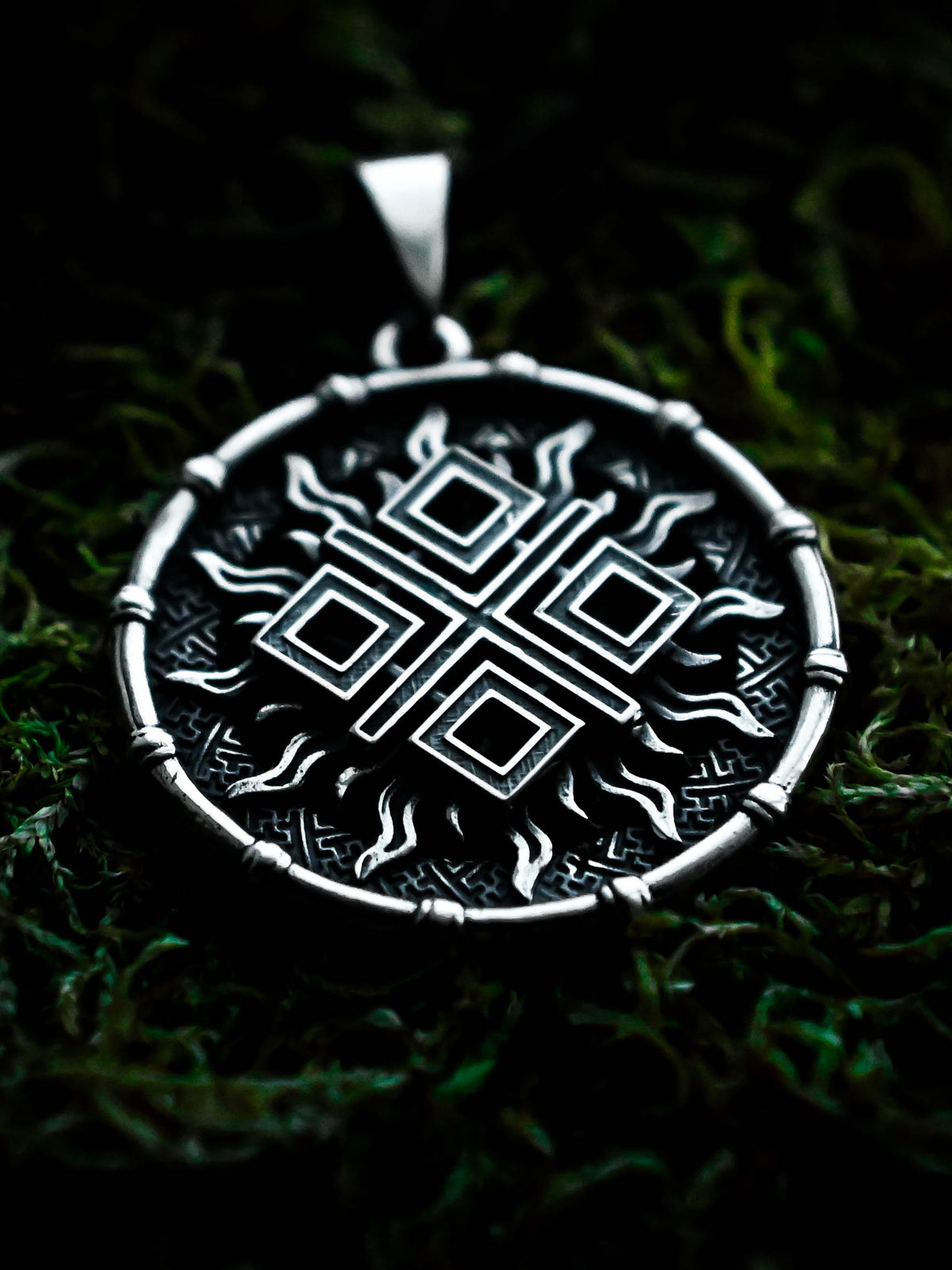 Makosh (Mokosh) Amulet in Sun Disc, Sterling Silver 925 — Slavic, Viking & Norse Symbol Pendant
