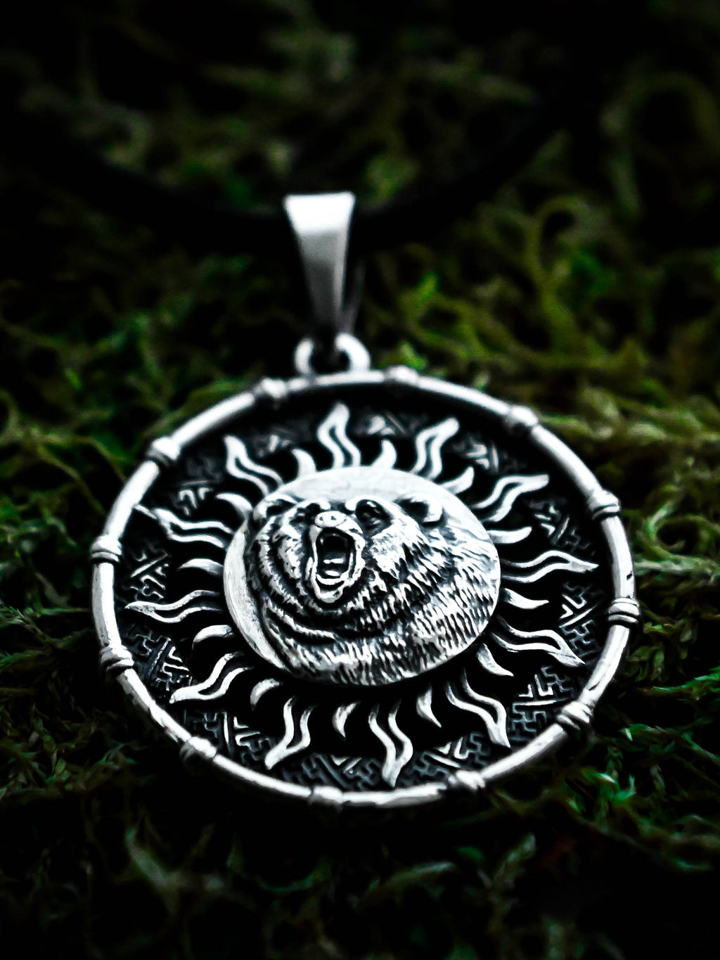 Bear Amulet in Sun Disc, Sterling Silver 925 — Viking, Norse & Slavic Symbol Pendant