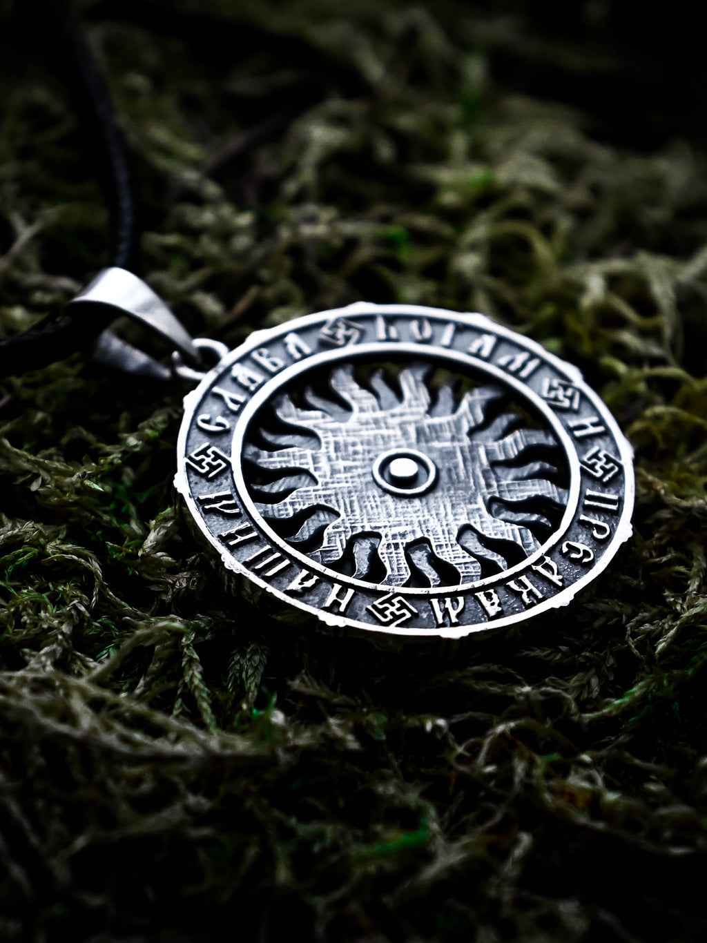 Bear Amulet in Sun Disc, Sterling Silver 925 — Viking, Norse & Slavic Symbol Pendant