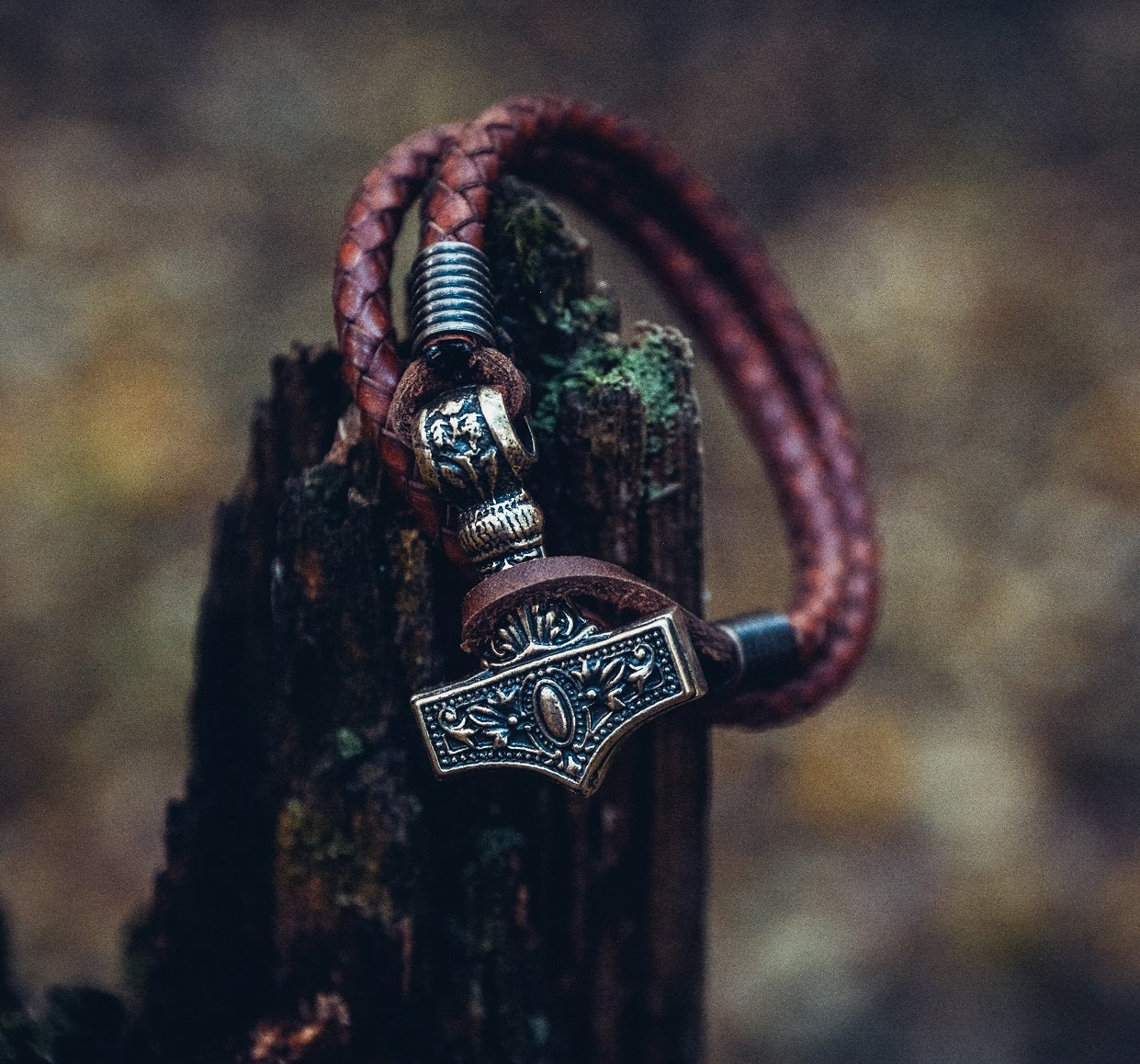 Thor's Hammer Bracelet, Natural Leather and Bronze
