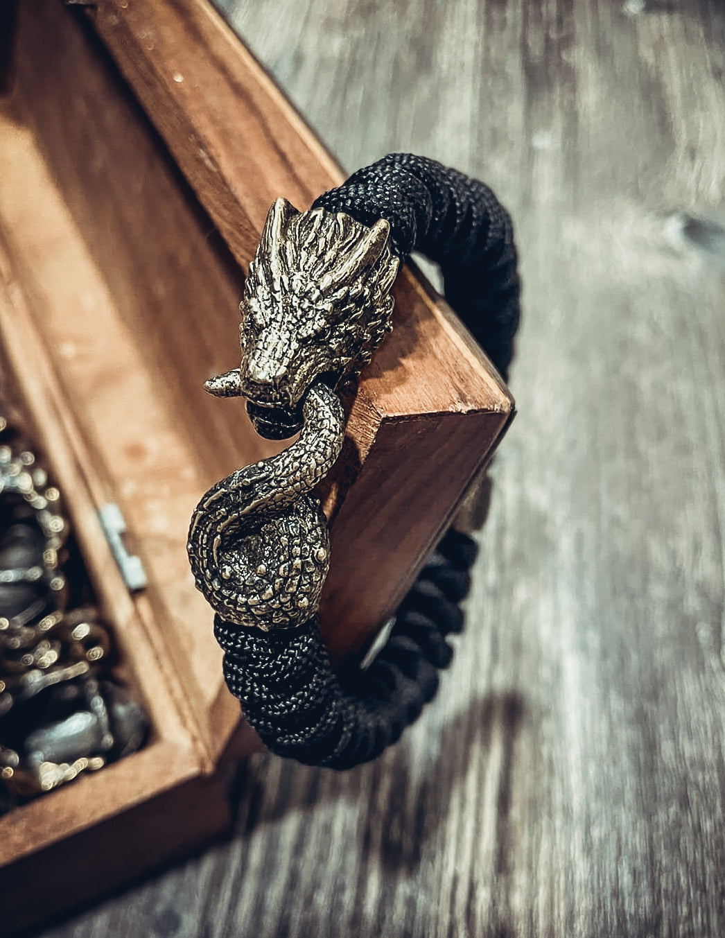 Jormungandr World Serpent Bracelet, Paracord and Bronze