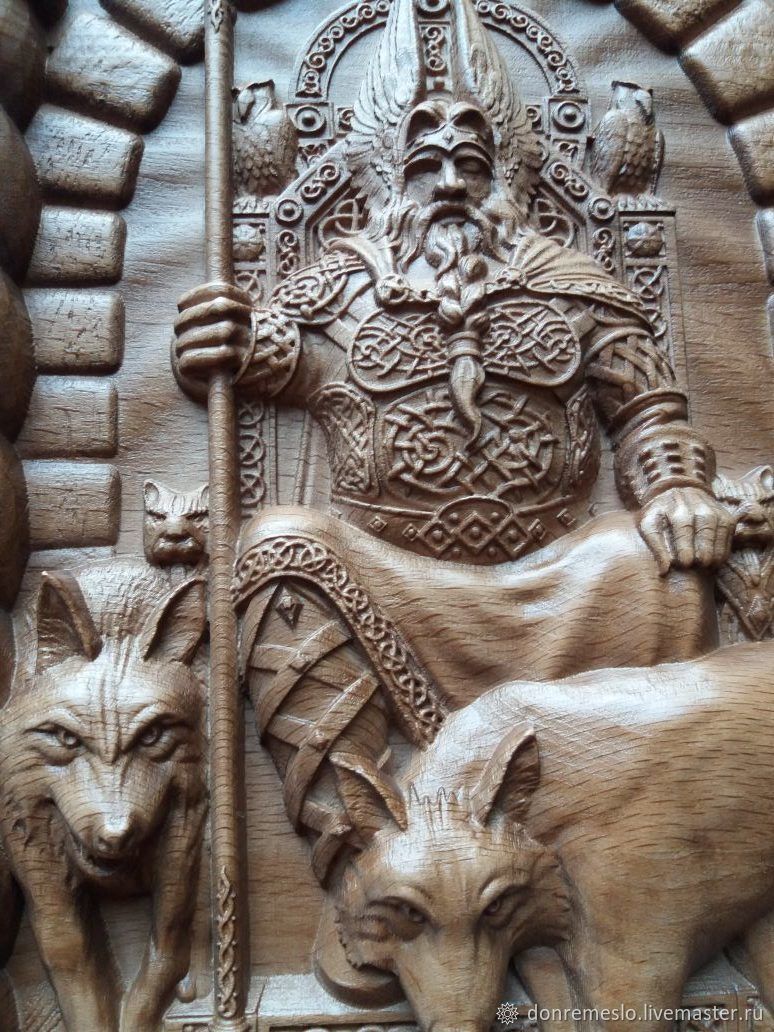 God Odin Wooden Wall Panel — Hand-Carved Wood Art