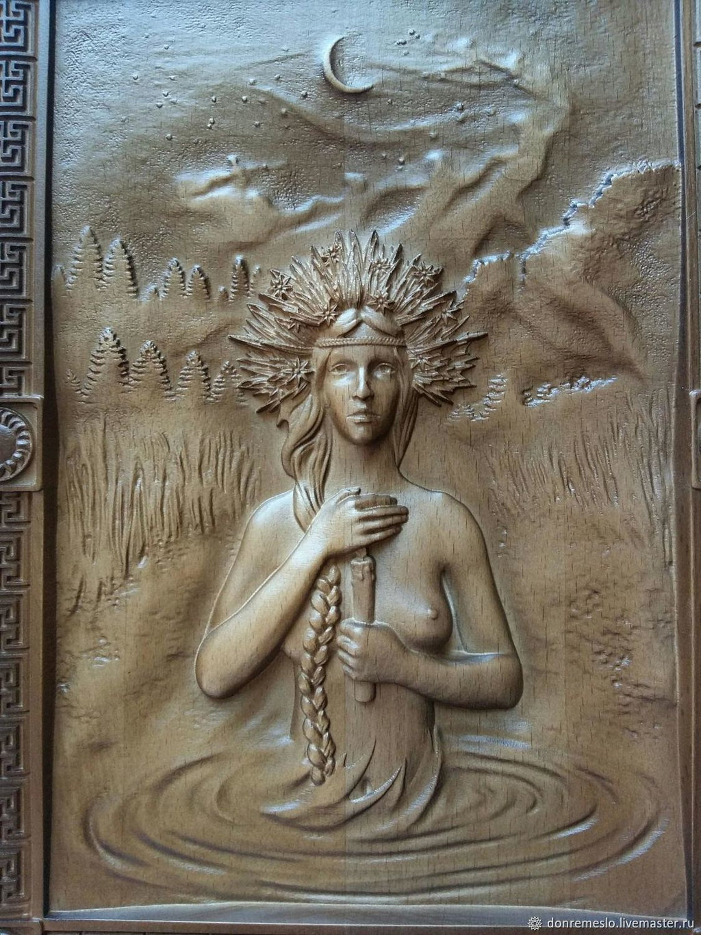 Kupala Night Wooden Wall Panel — Hand-Carved Wood Art