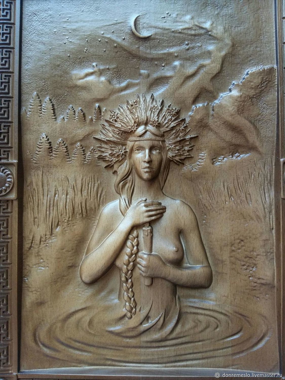 Kupala Night Wooden Wall Panel — Hand-Carved Wood Art