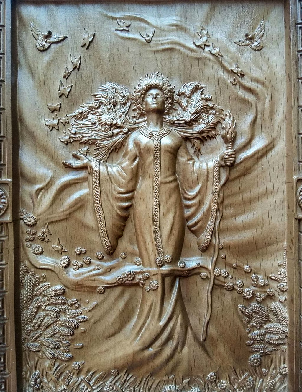 Goddess Zhiva Wooden Wall Panel — Hand-Carved Wood Art