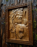 Veles with Bear Wooden Wall Panel — Hand-Carved Wood Art