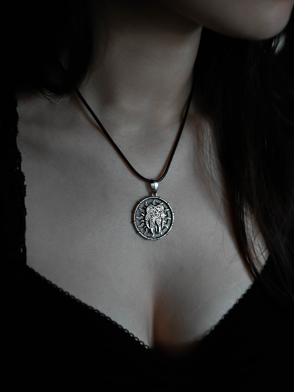 Wolf Paw Amulet in Sun Disc, Sterling Silver 925 — Viking, Norse & Slavic Symbol Pendant