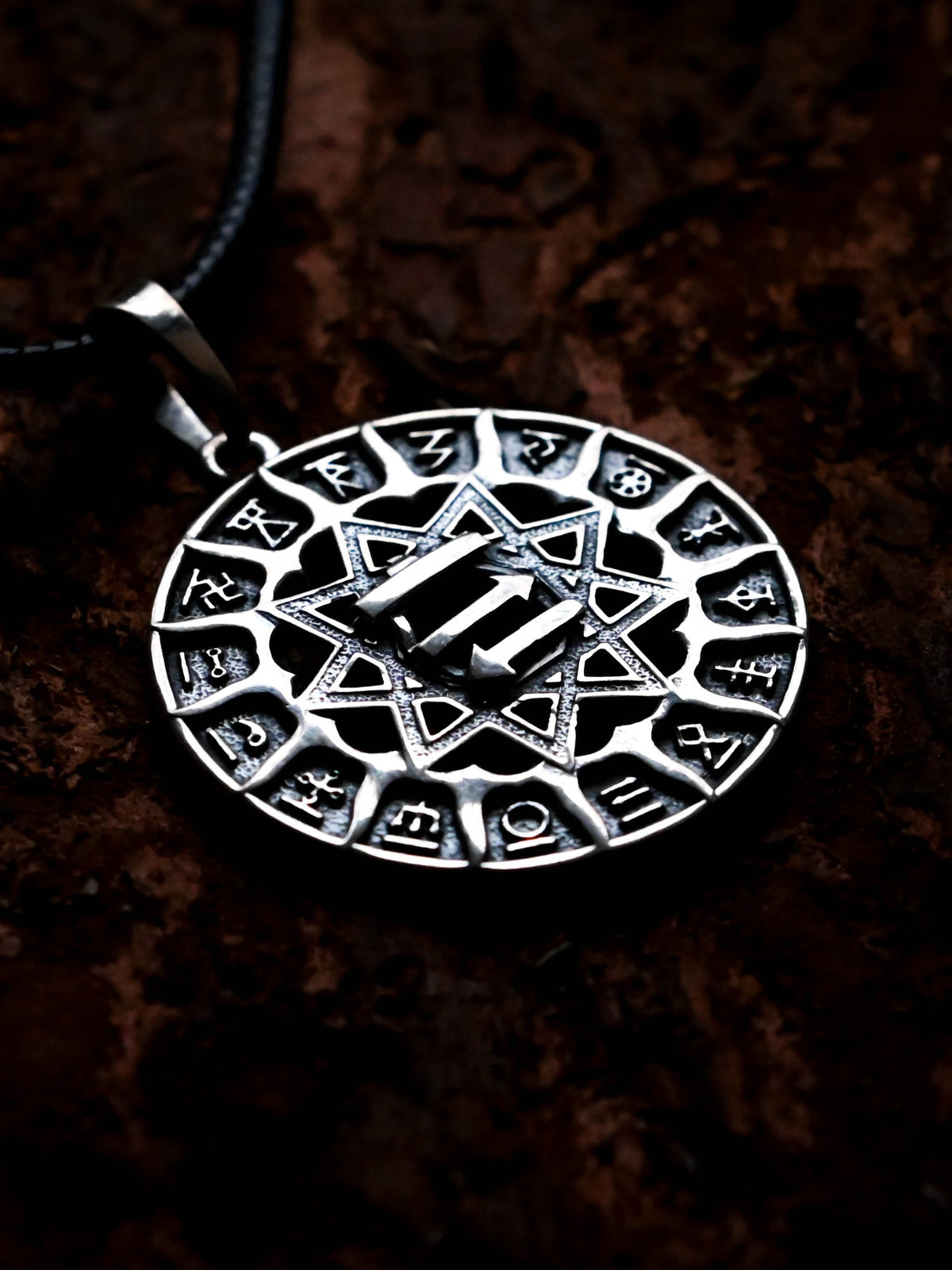 Slavic Chertog Busel (Stork) Amulet, Sterling Silver 925 — Svarog Circle Zodiac Pendant