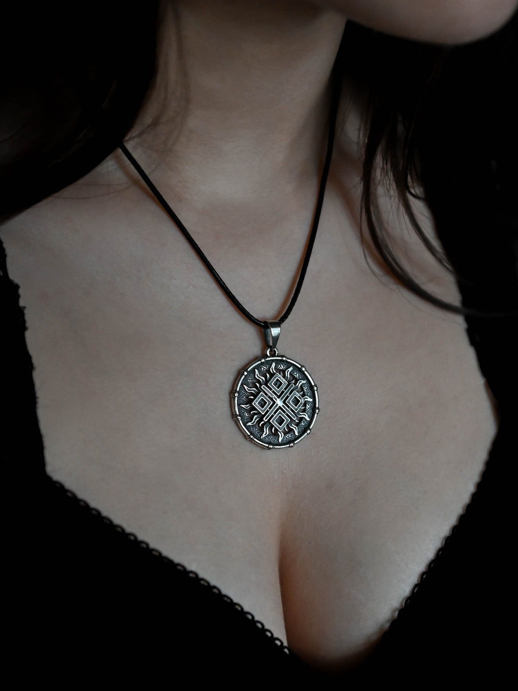 Makosh (Mokosh) Amulet in Sun Disc, Sterling Silver 925 — Slavic, Viking & Norse Symbol Pendant