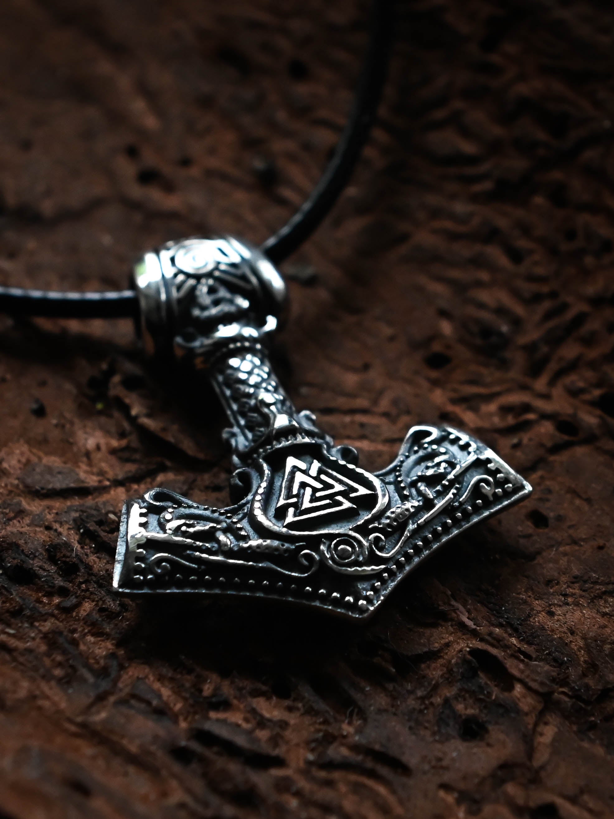 Thor's Hammer with Valknut and Tiwaz, Sterling Silver 925 — Viking Symbol Pendant