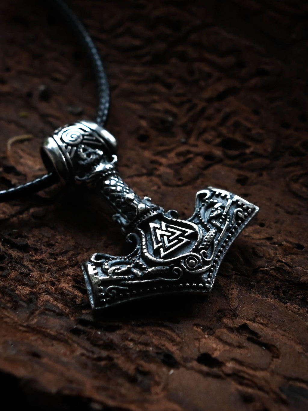Thor's Hammer with Valknut and Tiwaz, Sterling Silver 925 — Viking Symbol Pendant