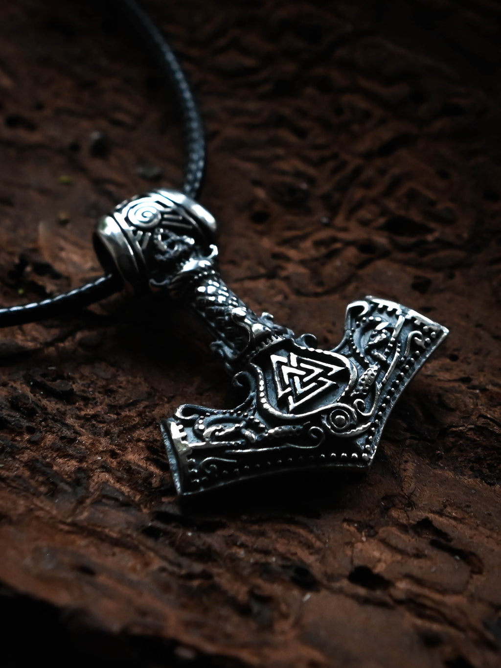 Thor's Hammer with Valknut and Tiwaz, Sterling Silver 925 — Viking Symbol Pendant