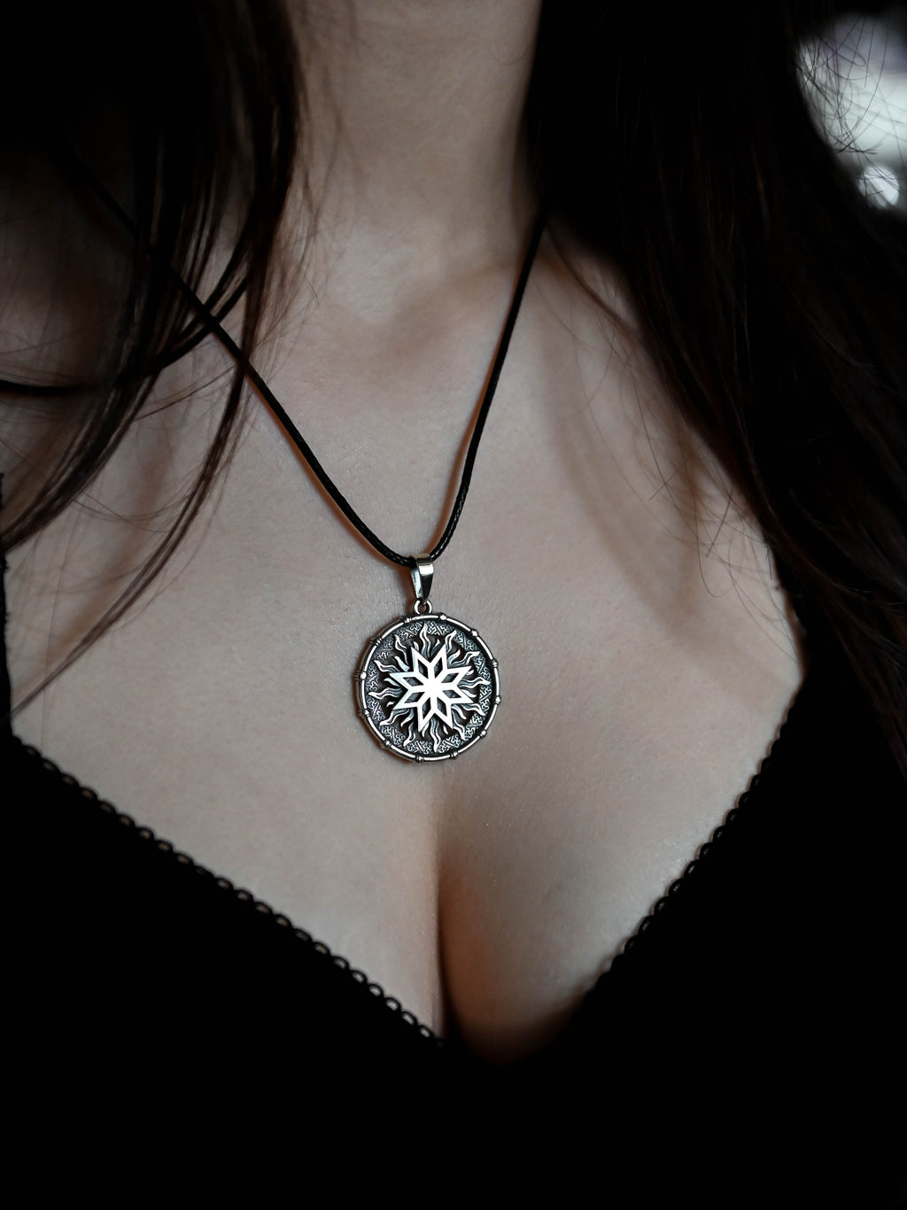 Alatyr Amulet in Sun Disc, Sterling Silver 925 — Slavic, Viking & Norse Symbol Pendant