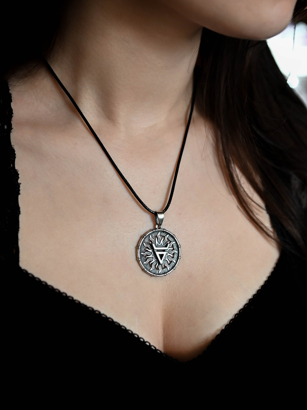 Symbol of Veles Amulet in Sun Disc, Sterling Silver 925 — Slavic, Viking & Norse Symbol Pendant