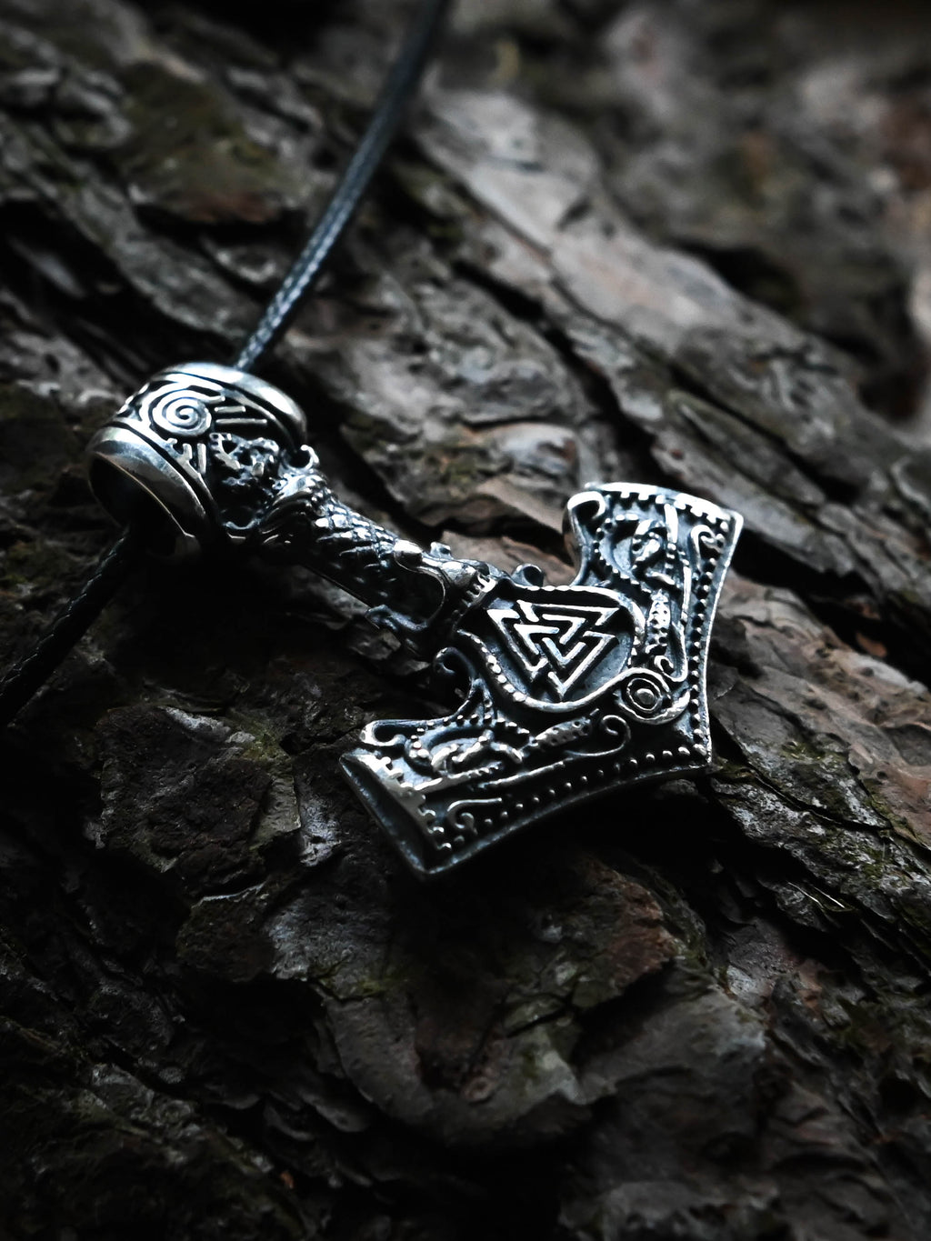 Thor's Hammer with Valknut and Tiwaz, Sterling Silver 925 — Viking Symbol Pendant