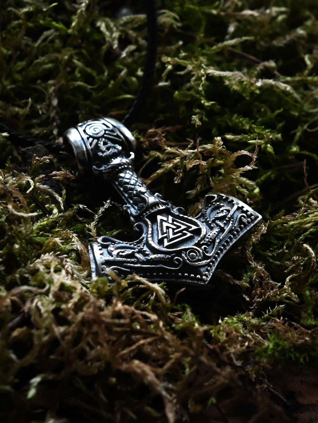 Thor's Hammer with Valknut and Tiwaz, Sterling Silver 925 — Viking Symbol Pendant