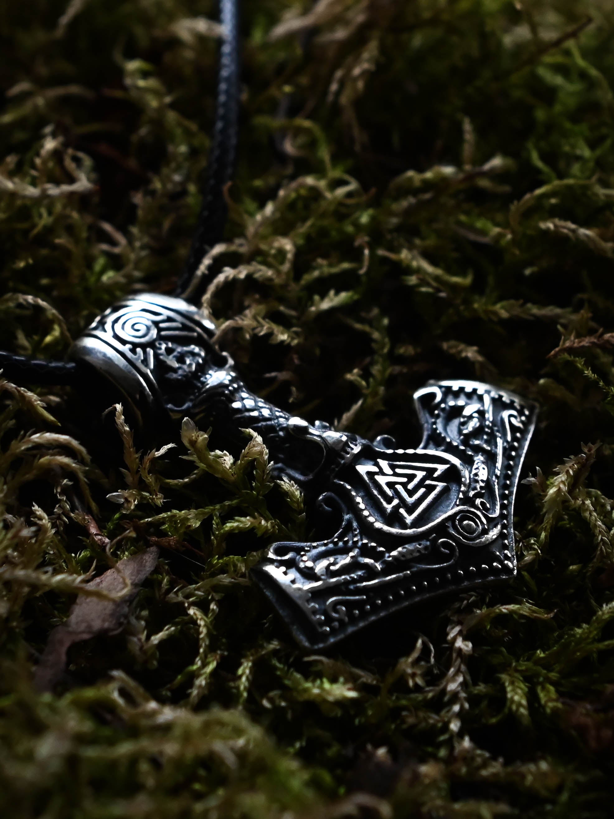 Thor's Hammer with Valknut and Tiwaz, Sterling Silver 925 — Viking Symbol Pendant