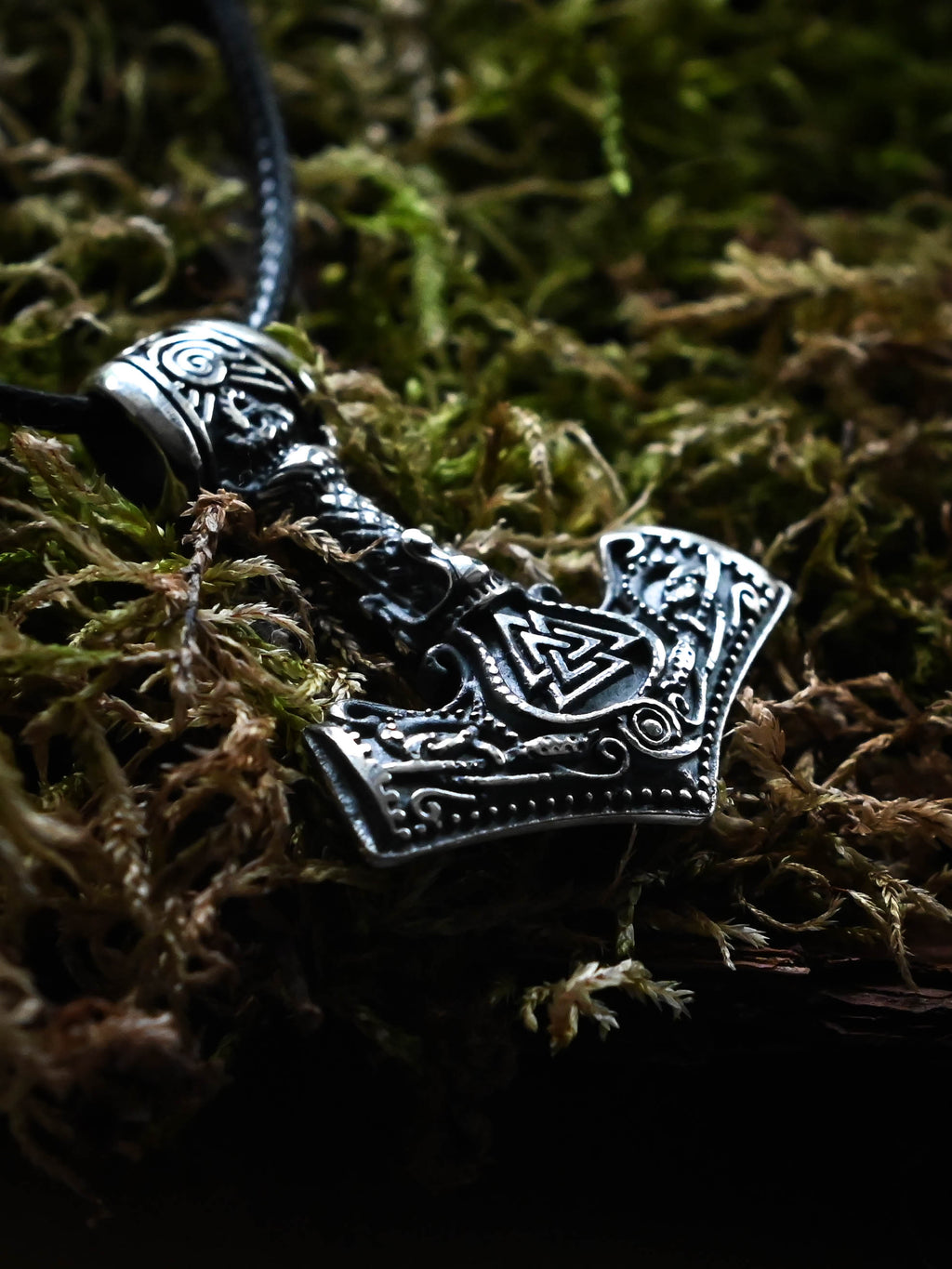 Thor's Hammer with Valknut and Tiwaz, Sterling Silver 925 — Viking Symbol Pendant