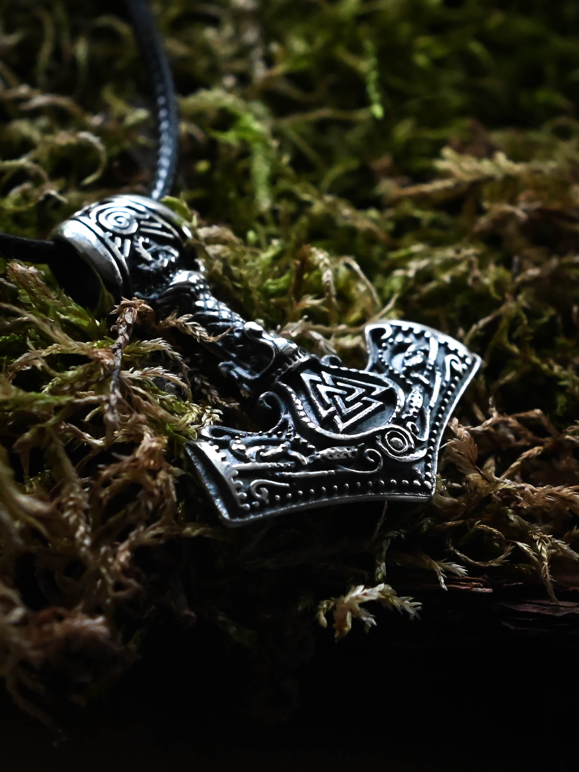 Thor's Hammer with Valknut and Tiwaz, Sterling Silver 925 — Viking Symbol Pendant