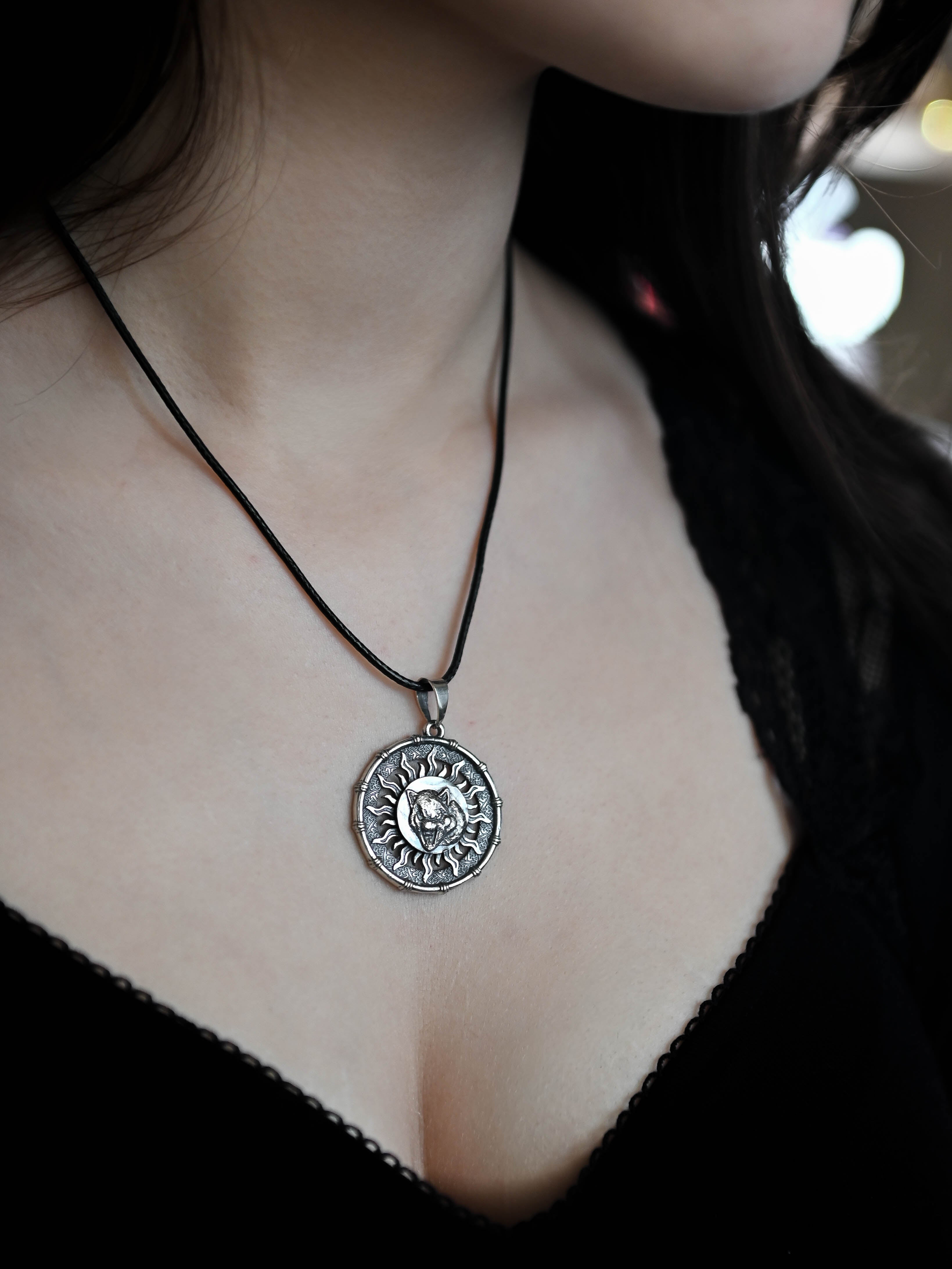 Wolf Amulet in Sun Disc, Sterling Silver 925 — Viking, Norse & Slavic Symbol Pendant