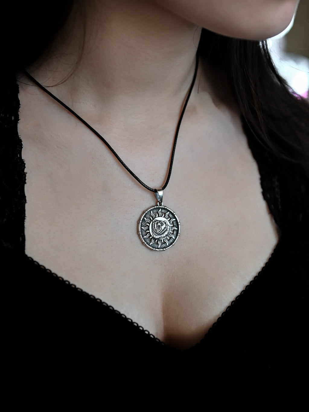 Bear Amulet in Sun Disc, Sterling Silver 925 — Viking, Norse & Slavic Symbol Pendant
