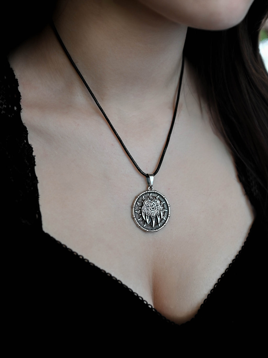 Bear Paw Amulet in Sun Disc, Sterling Silver 925 — Viking, Norse & Slavic Symbol Pendant