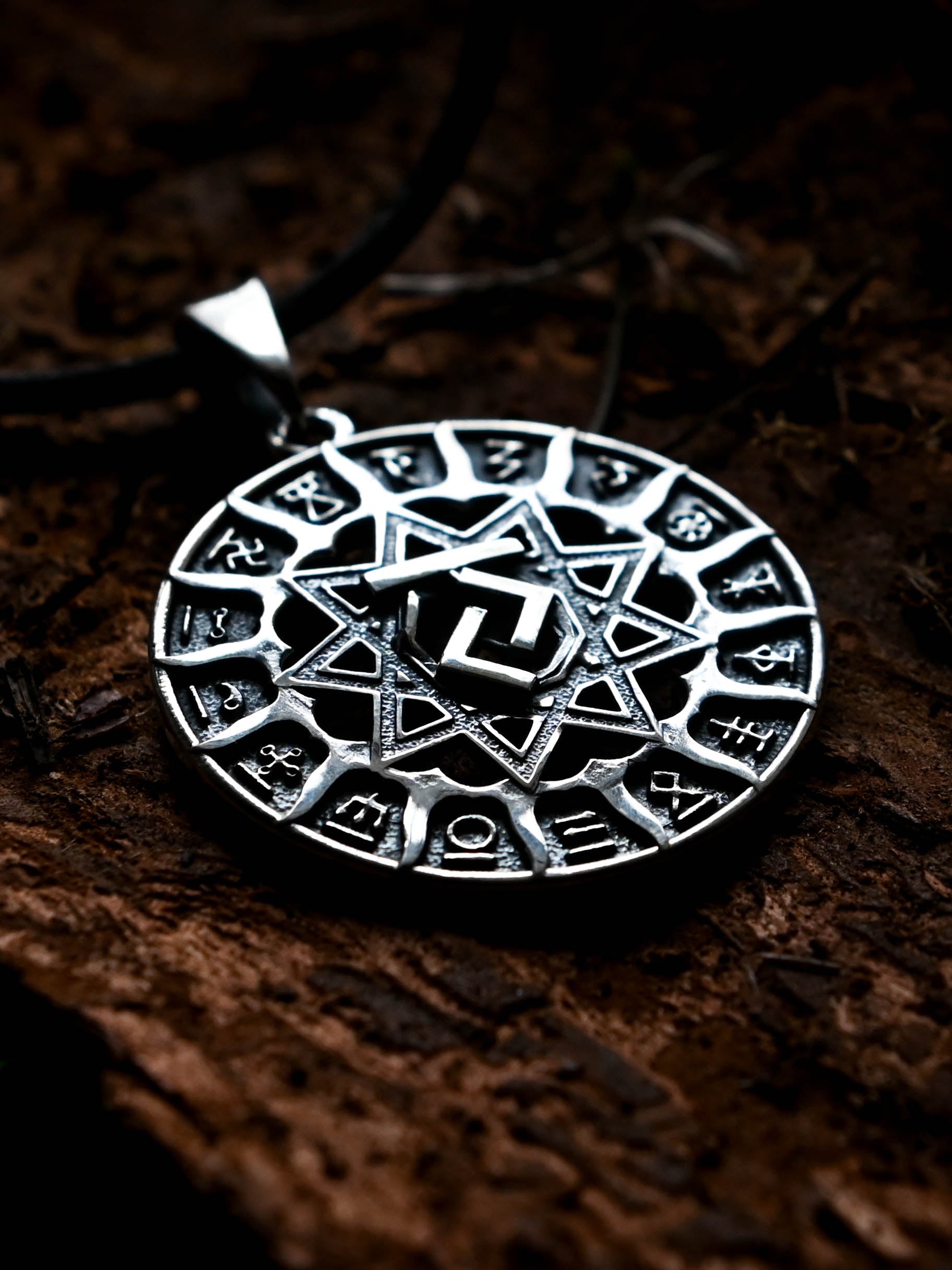 Slavic Chertog Kon (Horse) Amulet, Sterling Silver 925 — Svarog Circle Zodiac Pendant