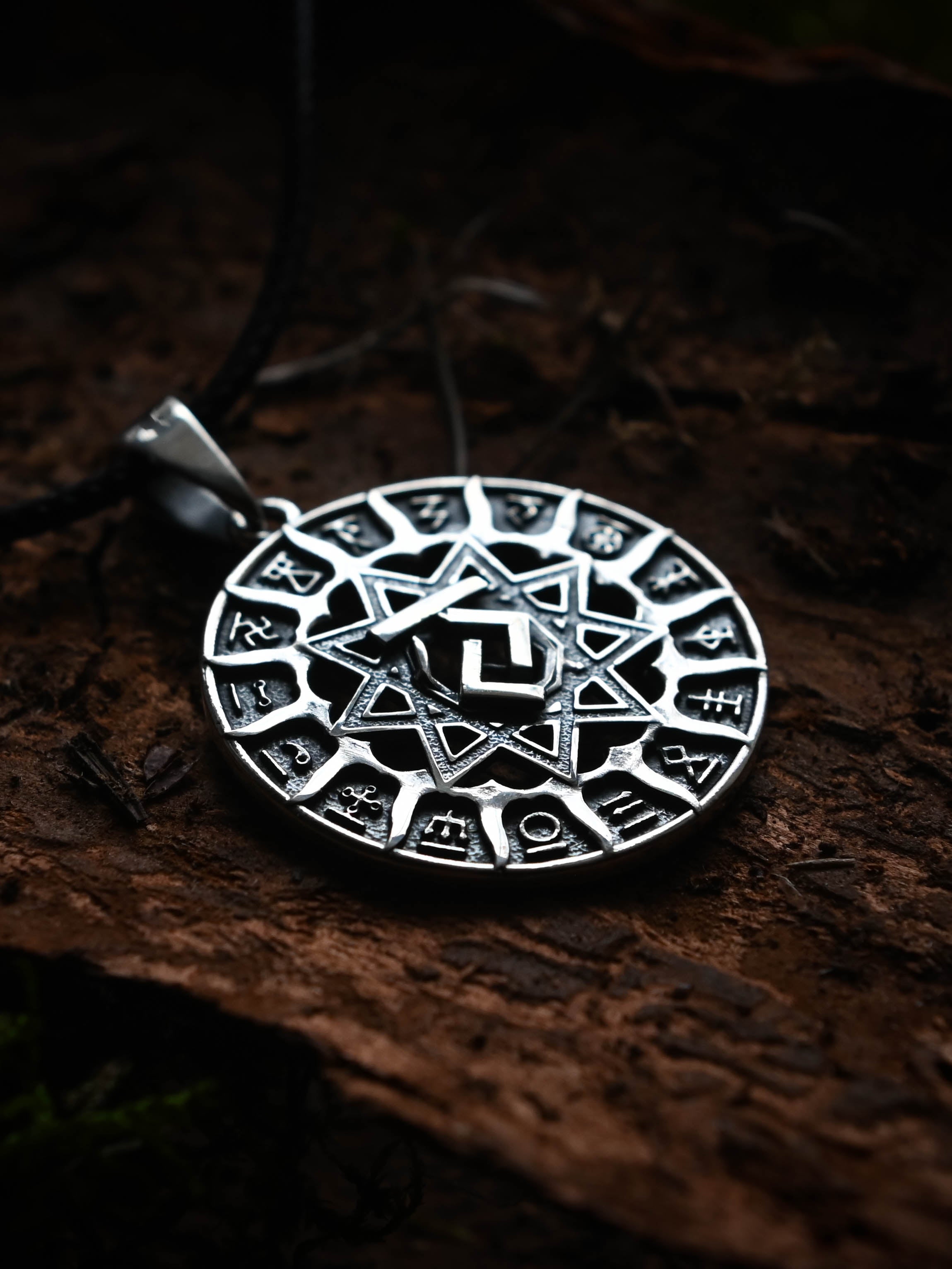 Slavic Chertog Kon (Horse) Amulet, Sterling Silver 925 — Svarog Circle Zodiac Pendant