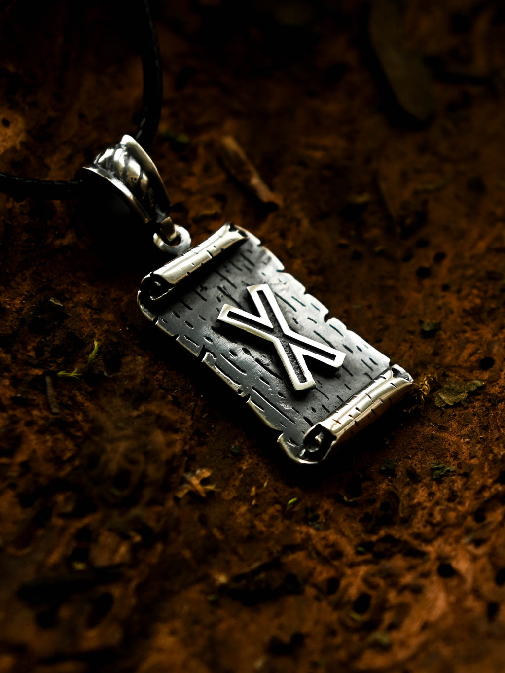 Gebo Rune Amulet on a Scroll, Sterling Silver 925 — Viking & Norse Symbol Pendant