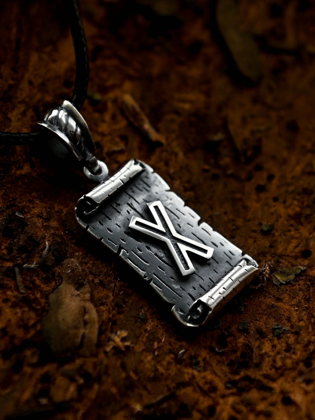 Gebo Rune Amulet on a Scroll, Sterling Silver 925 — Viking & Norse Symbol Pendant
