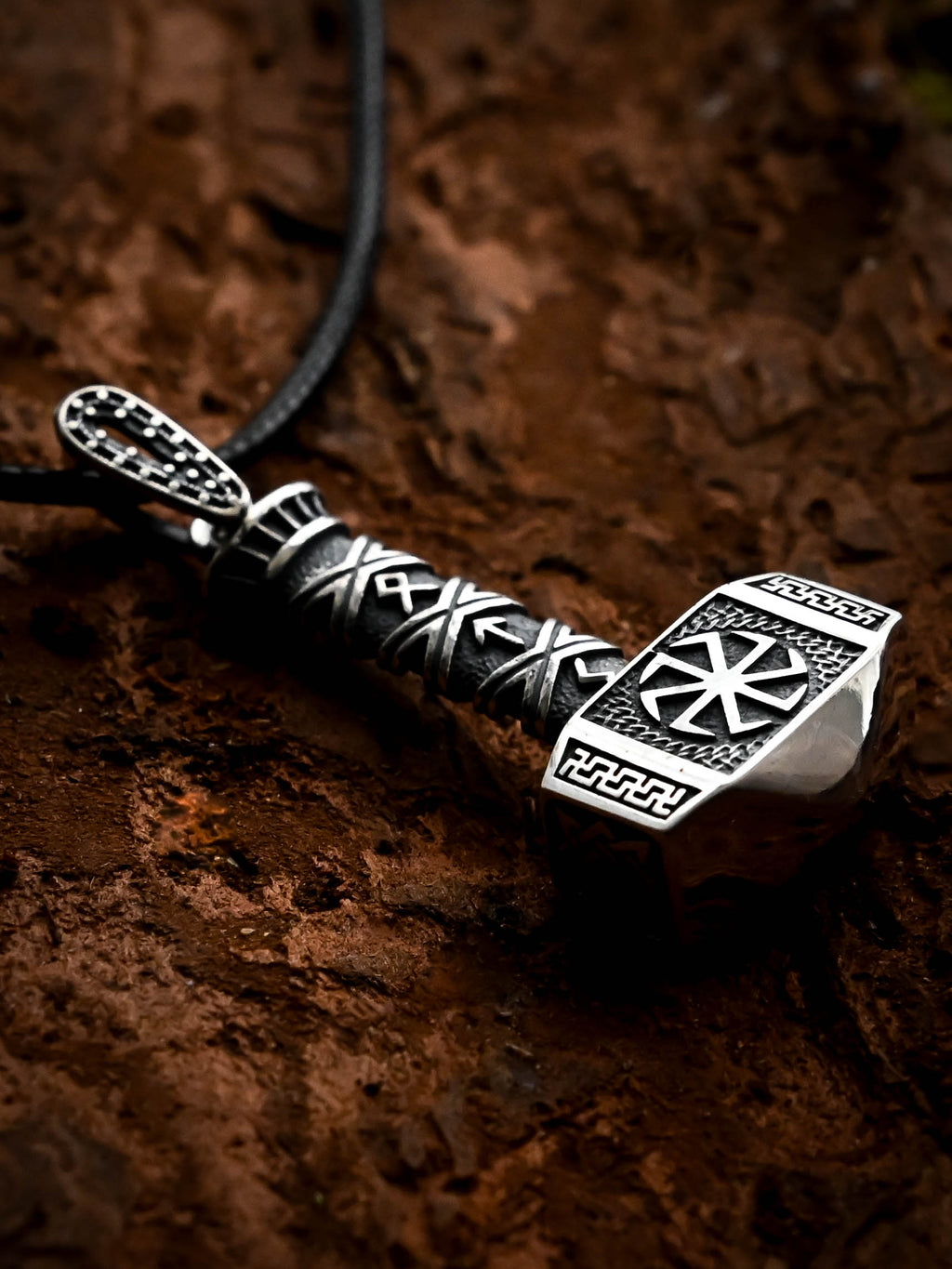 Svarog's Hammer with Kolovrat, Sterling Silver 925 — Slavic Symbol Pendant