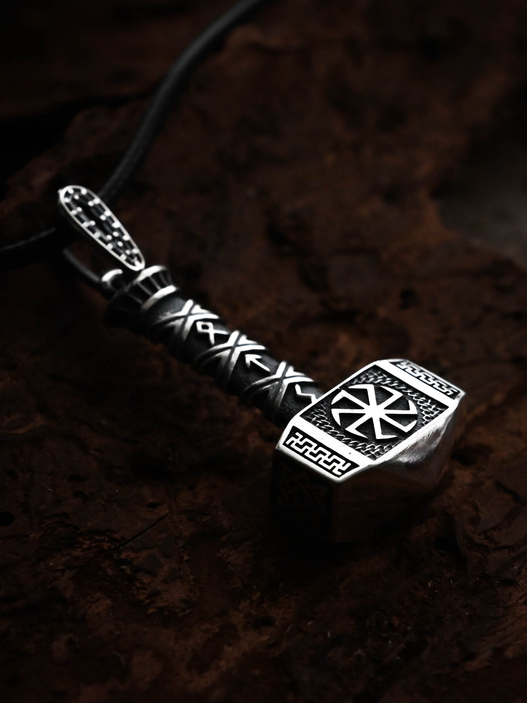 Svarog's Hammer with Kolovrat, Sterling Silver 925 — Slavic Symbol Pendant