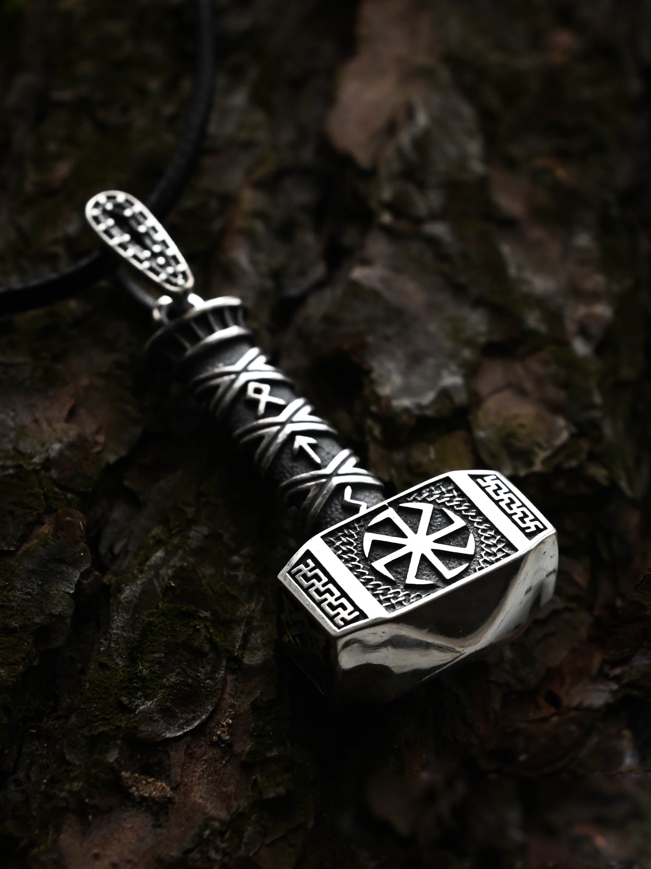Svarog's Hammer with Kolovrat, Sterling Silver 925 — Slavic Symbol Pendant