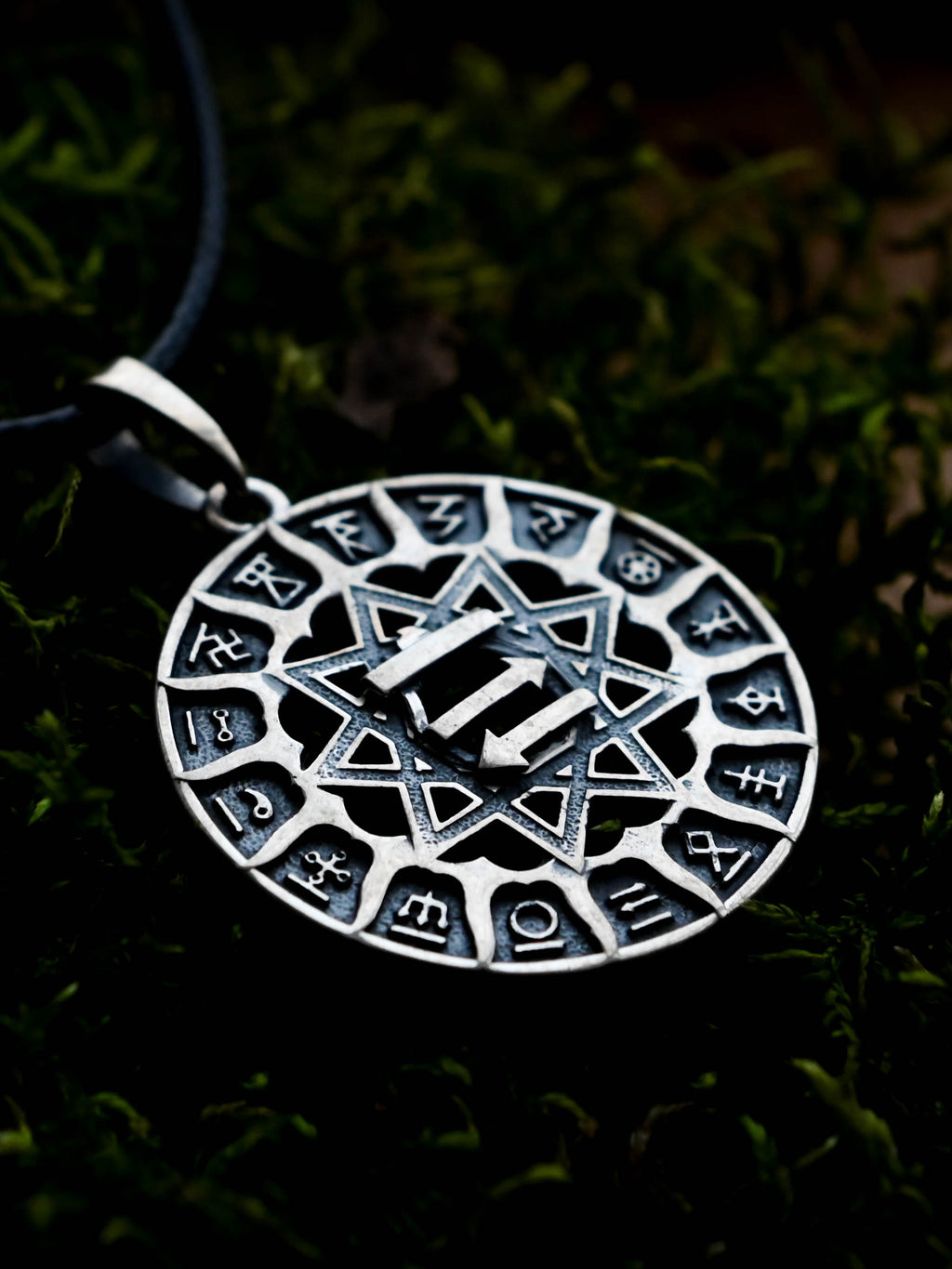 Slavic Chertog Busel (Stork) Amulet, Sterling Silver 925 — Svarog Circle Zodiac Pendant