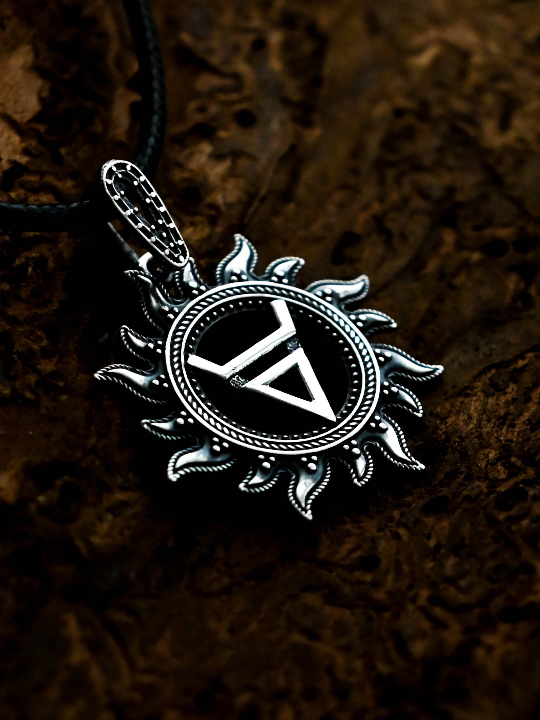 Symbol of Veles in Sun Amulet, Sterling Silver 925 — Slavic, Viking & Norse Pendant