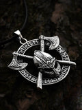 Viking Helmet Amulet in Futhark, Sterling Silver 925 — Viking Symbol Pendant