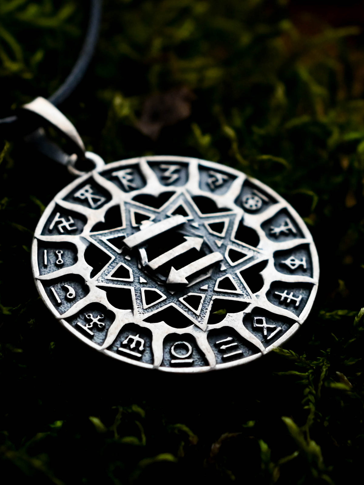 Slavic Chertog Busel (Stork) Amulet, Sterling Silver 925 — Svarog Circle Zodiac Pendant