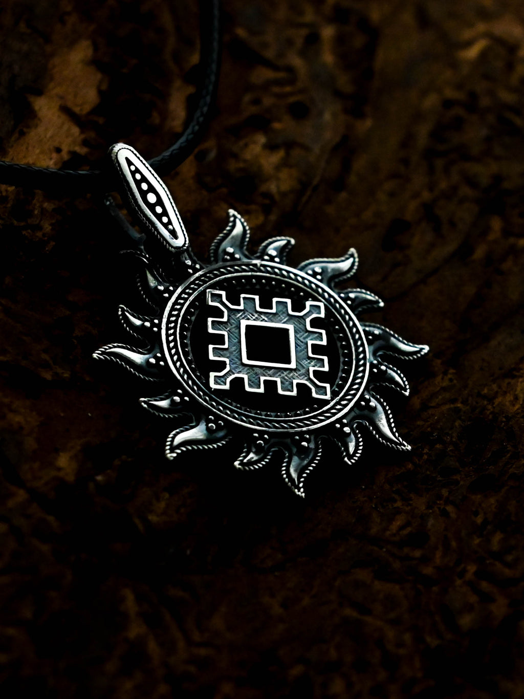 Thistle of Happiness (Repeynik) in Sun Amulet, Sterling Silver 925 — Slavic, Viking & Norse Pendant