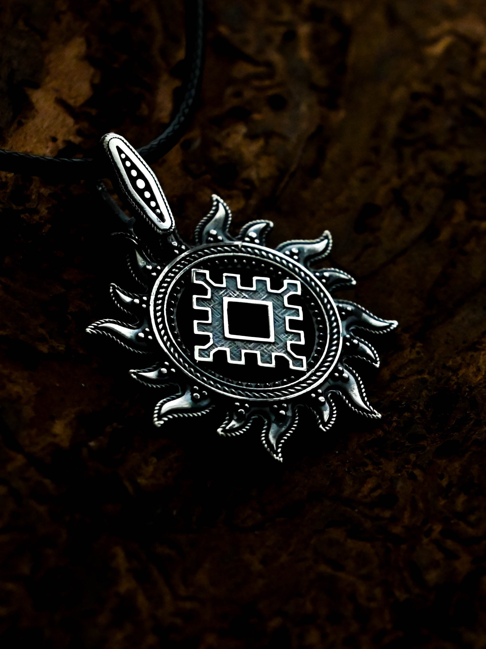 Thistle of Happiness (Repeynik) in Sun Amulet, Sterling Silver 925 — Slavic, Viking & Norse Pendant