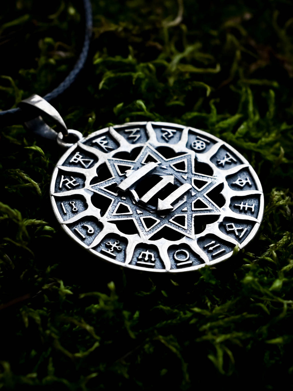 Slavic Chertog Busel (Stork) Amulet, Sterling Silver 925 — Svarog Circle Zodiac Pendant
