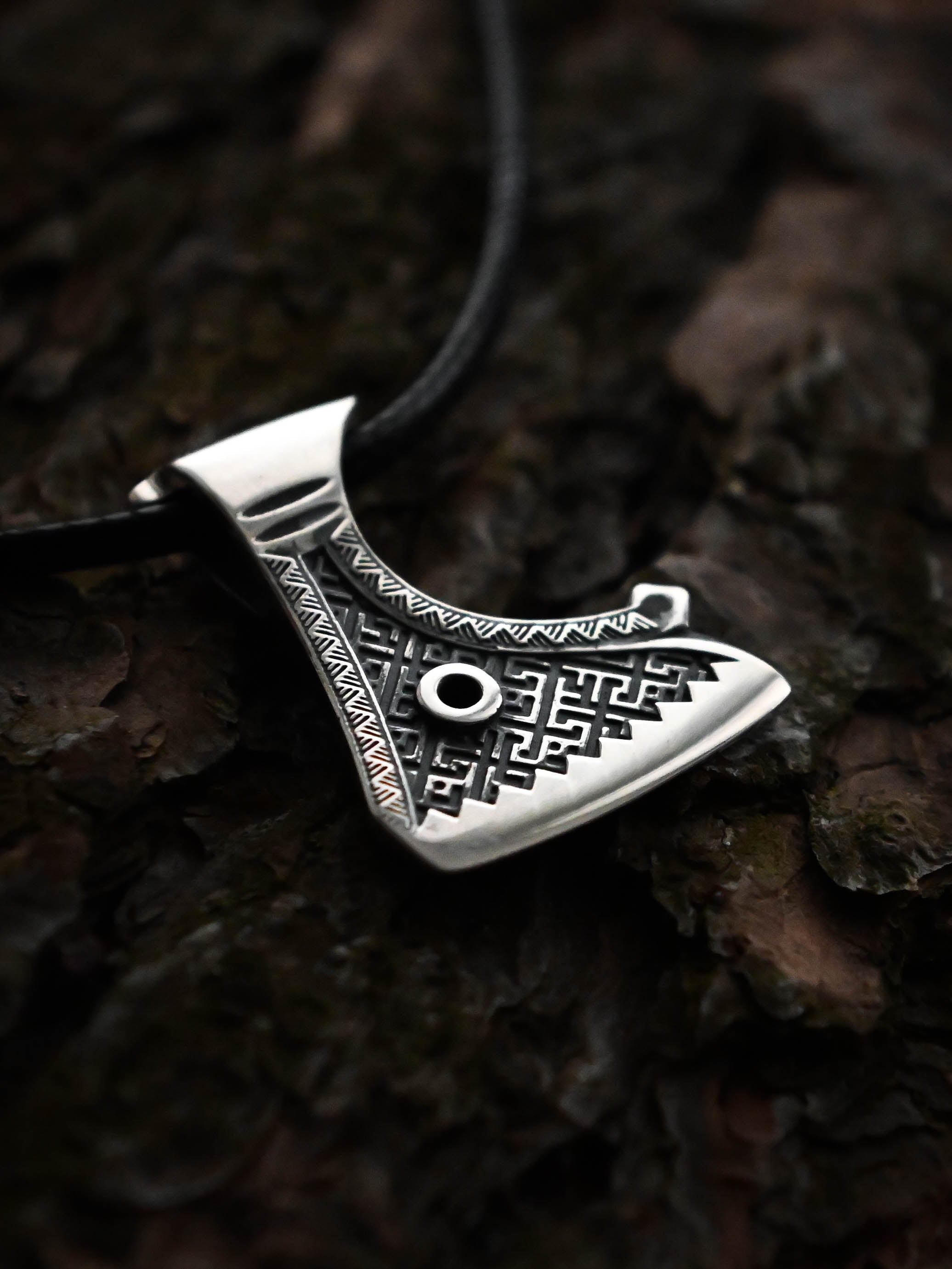 Perun's Axe (Small) with Patterns, Sterling Silver 925 — Slavic Symbol Pendant