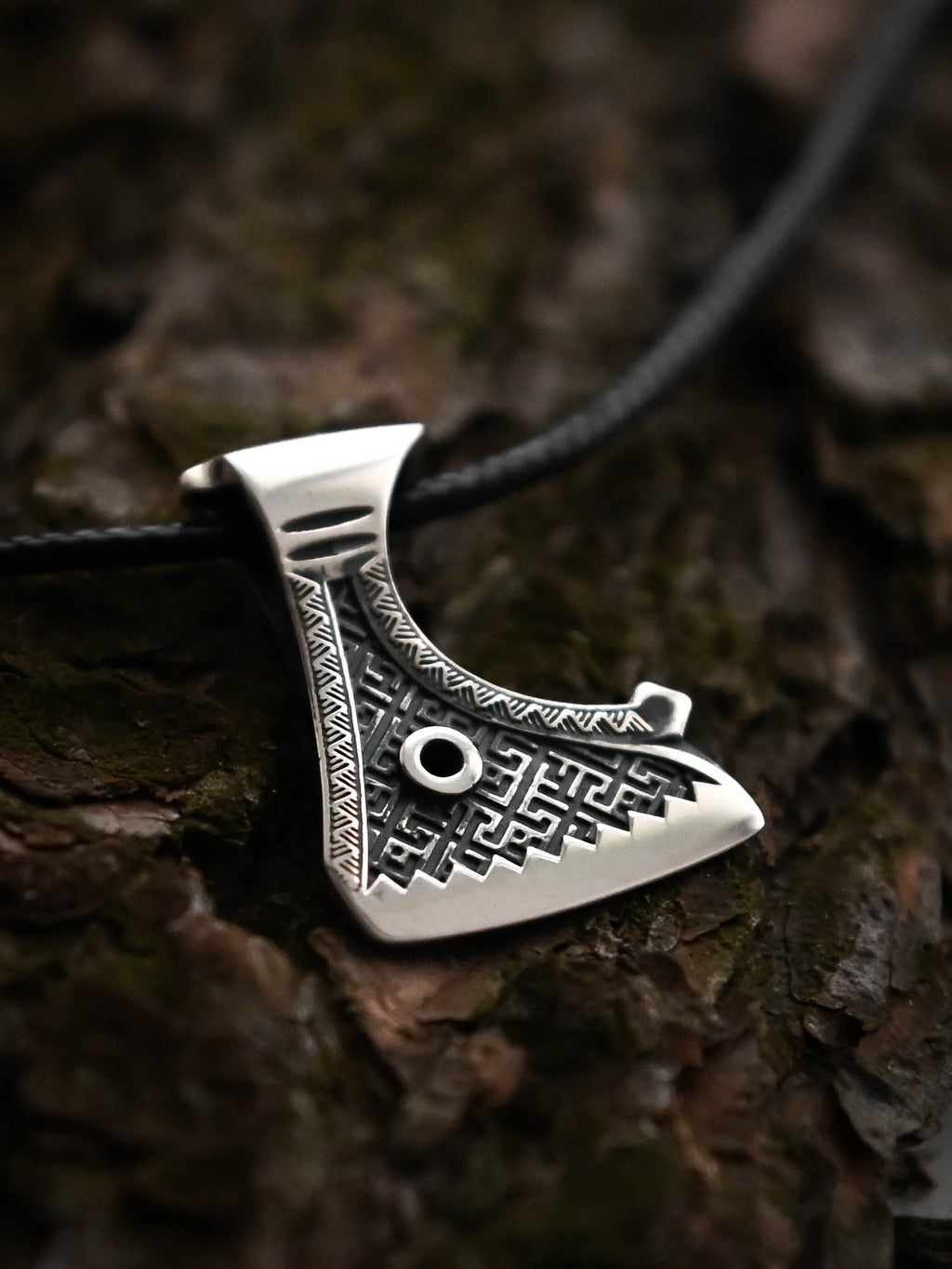 Perun's Axe (Small) with Patterns, Sterling Silver 925 — Slavic Symbol Pendant