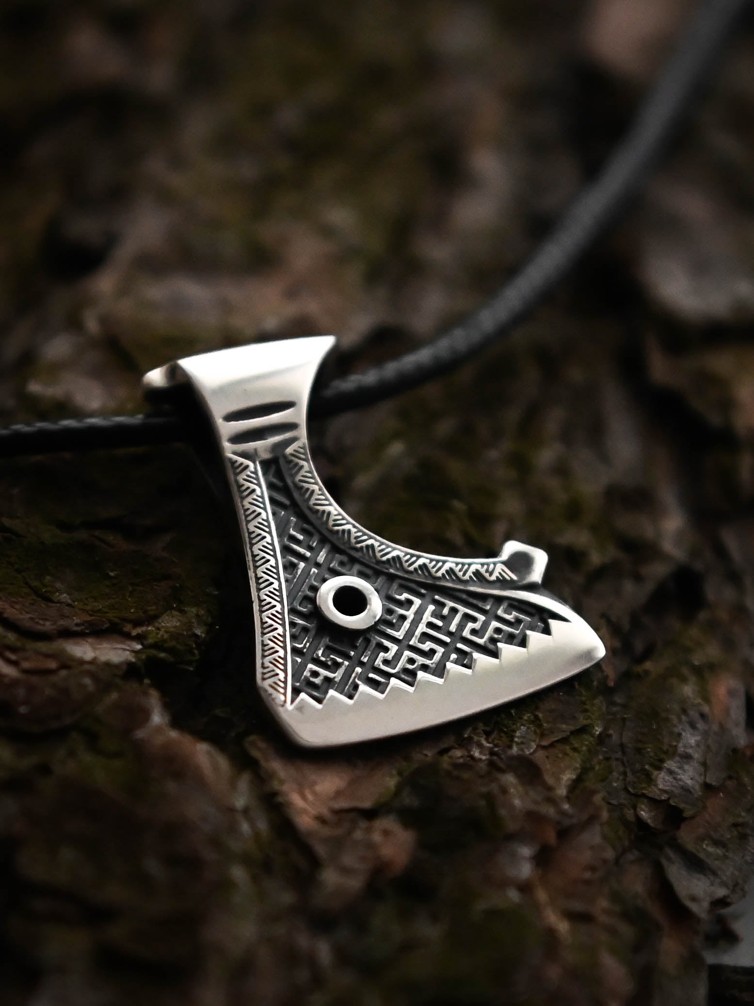 Perun's Axe (Small) with Patterns, Sterling Silver 925 — Slavic Symbol Pendant