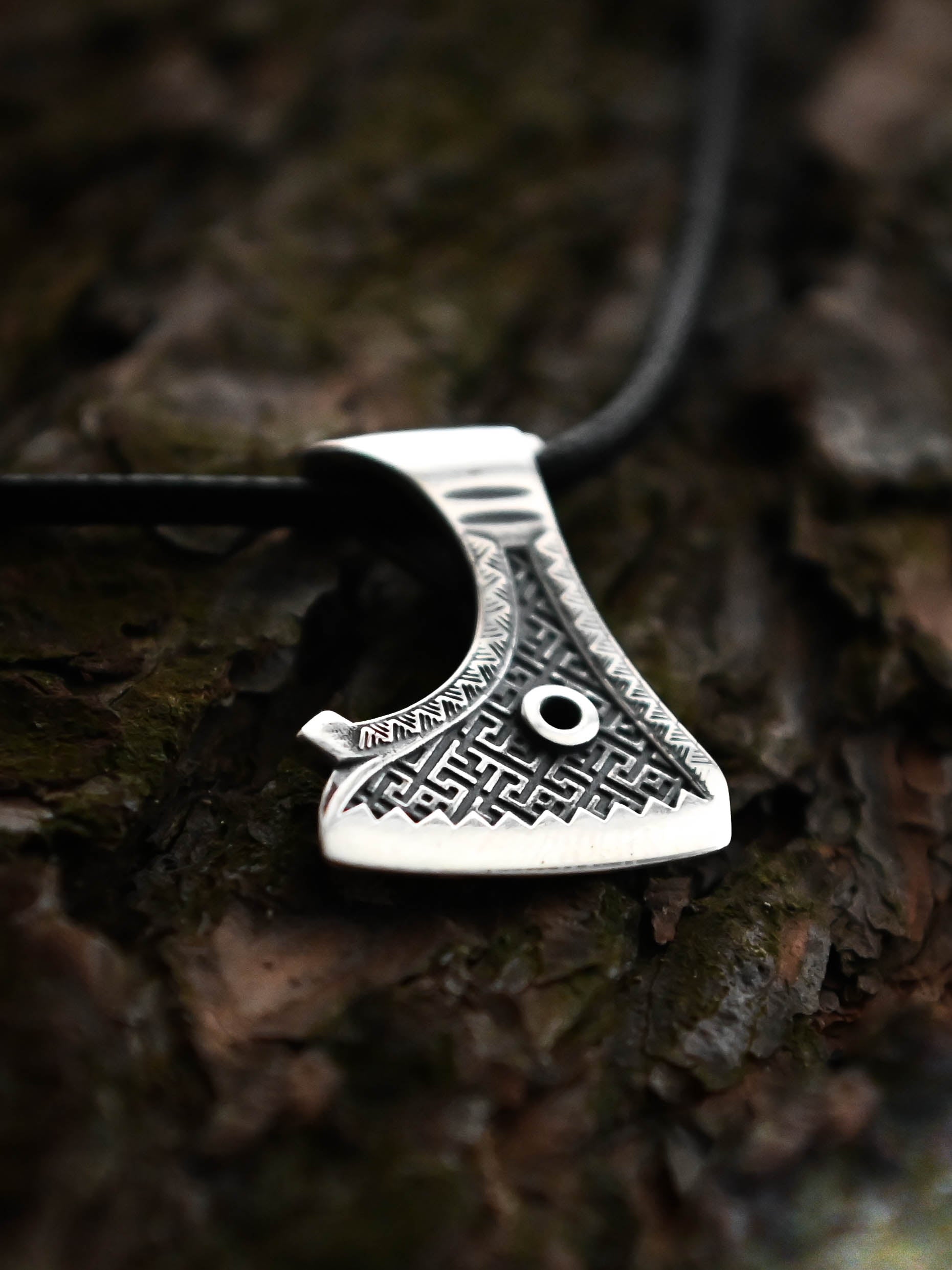 Perun's Axe (Small) with Patterns, Sterling Silver 925 — Slavic Symbol Pendant